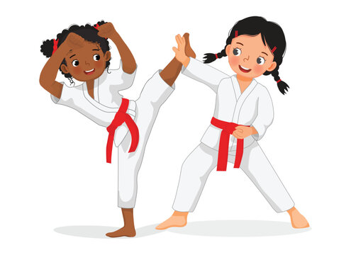 Cute little girls karate kids training martial art