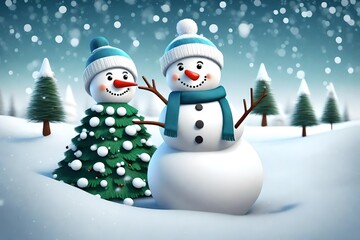 Naklejka na ściany i meble snowman in the snow