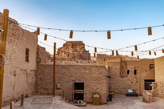 Old Town in AlUla, Saudi Arabia at evening.