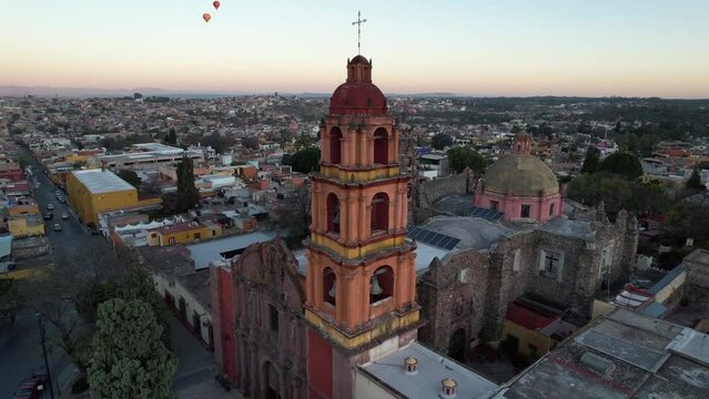 Aerial view of the Church of Our Lady of Health in San Miguel de Allende at sunrise
