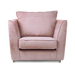 One comfortable rosy brown armchair isolated on white