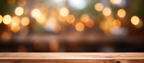 Blurry background with wooden table closeup