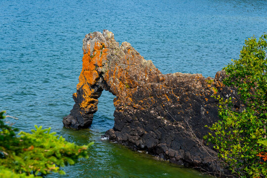 The Sea Lion rock is found in Sleeping Giant Provincial Park near  Thunder Bay, Ontario, Canada. The Sea Lion is a sedimentary rock formation that projects 49 feet (15m) into Lake Superior.