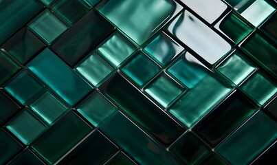 Fototapeta na wymiar Beautiful dark green glass tile pattern,Generative AI