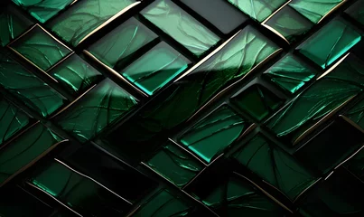 Deurstickers Beautiful dark green glass tile pattern,Generative AI © simba kim