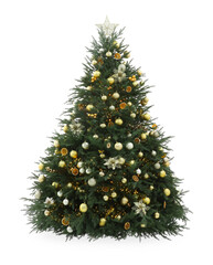 Beautiful Christmas tree decorated with ornaments isolated on white