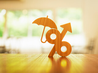 Percent symbol and umbrella concept for controlling and protecting deposit interest and loan...