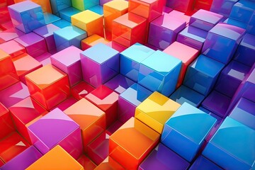 Fototapeta na wymiar Intriguing and dynamic abstract composition featuring a vibrant array of colorful cubes or squares artfull