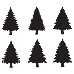Isolated Pine on the white background. Pine silhouettes. Tree hand drawn. Vector EPS 10.	