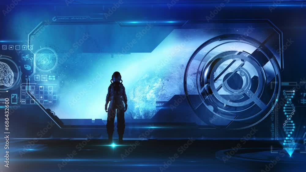 Poster an astronaut explores the planet from orbit. 3d render