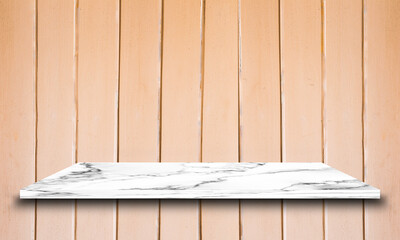 White marble floor on wooden background.