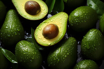 Fresh and delicious avocado with drops of water