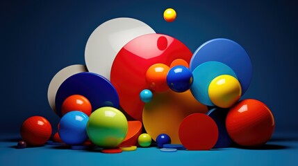 A colorful collection of colorful balls on a blue background. Generative AI.
