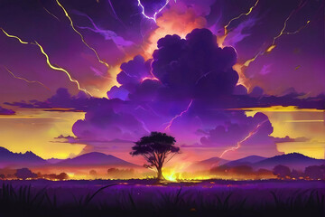 大自然のエネルギーパワーと雷の風景