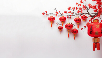 China new year red lanterns on white background. Background with copy space