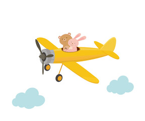 飛行機に乗った、かわいい動物たち