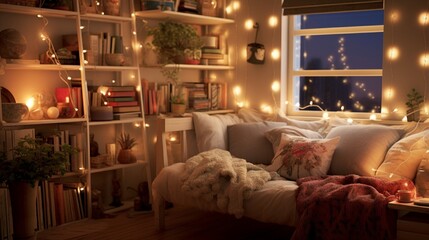 new year decorated room with cozy lights generated by AI tool