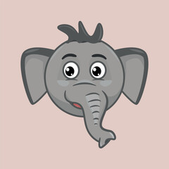 Cute Animal Face Character in circle style. Animated elephant characters.