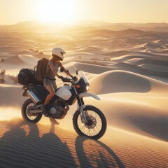 adventure travel ride a motorbike through a great sandy desert