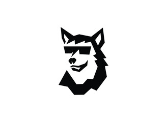 Wolf Or Dog With Sunglasses Logo Design Template Vector Illustration