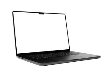 Laptop or notebook space black with blank screen isolated with clipping path on transparent...