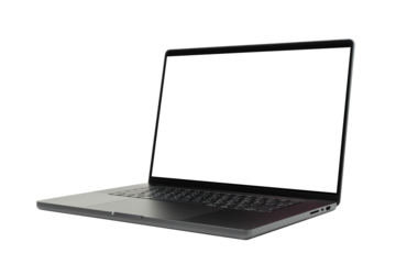 Laptop or notebook space black with blank screen isolated with clipping path on transparent background.
