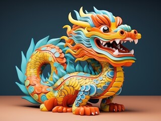 3d style minimal details Chinese Dragon figure bright colors and solid background