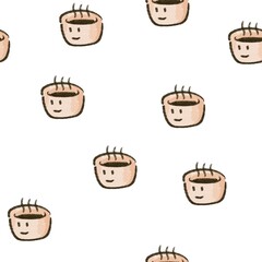 Cup of coffee seamless illustration on white background.