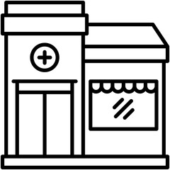 Pharmacy Icon. Medical Retail Store Pictogram Graphic Illustration. Isolated Simple Line Icon For Infographic, App and Web Button.