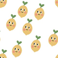 lemon cartoon illustration seamless on white background.