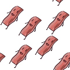 Bacon cartoon illustration seamless on white background.
