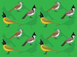 Bird Bulbul Cartoon Cute Seamless Wallpaper Background