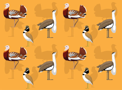 Bird Bustard Cartoon Cute Seamless Wallpaper Background