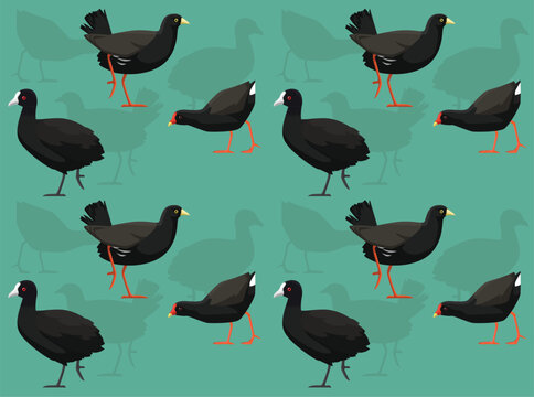 Bird Coot Nativehen Moorhen Cartoon Cute Seamless Wallpaper Background