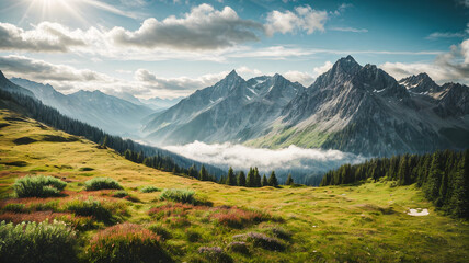 panorama of the mountains in autumn