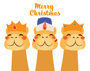 Camel Three Wise Men Crown Postcard Illustration. Animal wearing royal accessory with text design