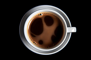 Cup of coffee on black background.