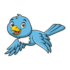 Cute blue bird cartoon on white background