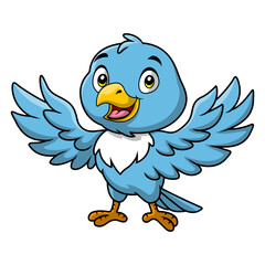 Cute blue bird cartoon on white background