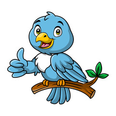 Cute blue bird cartoon on white background