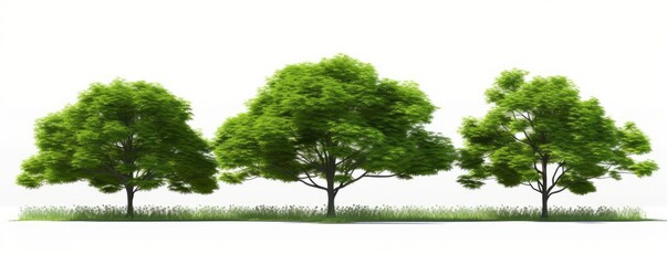 Nature green big tree cut out standing on grass white background 3d rendering, Generative AI 