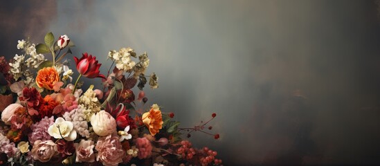 A photograph of flowers in a studio