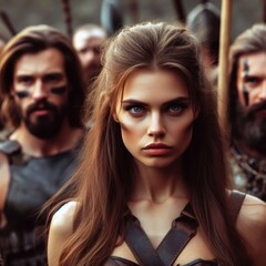 closeup of a strong female warrior angry and ready for battle