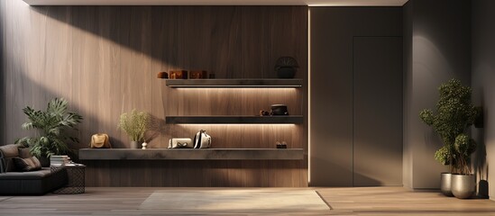 Contemporary and well lit hallway in a recent home featuring a closet and dim shelves