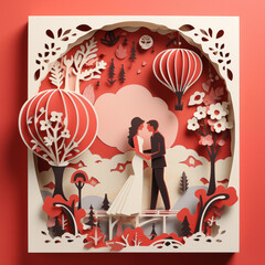 papercut valentines,festival,balloon,couple, graphic illustration style