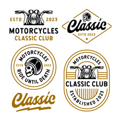 set of motorcycles' vintage retro labels white background
