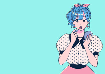 メイクをするアニメ風のおしゃれな女の子