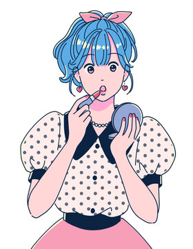 recommend clip art: メイクをするアニメ風のおしゃれな女の子