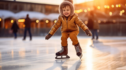 a kid skating in coats on a rink