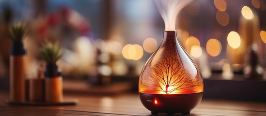 Close up image of a contemporary oil diffuser on a blurry backdrop